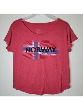 Disney Cruise Line Norway Flag T-Shirt Women's Small S Red Souvenir Top